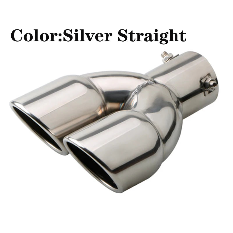 63mm Thicken Exhaust Tip Double Outlet Muffler Tip Tail Pipe Universal Exhaust System High Quality Stainless Steel Car Exhaust