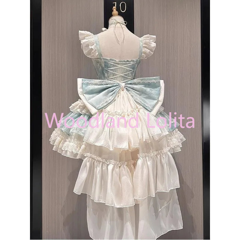 Japanese Sweet Kawaii Princess Dress Women's Flutter Sleeves Off Shoulder Ballet Style Lolita Dress Birthday Party Cake Dresses