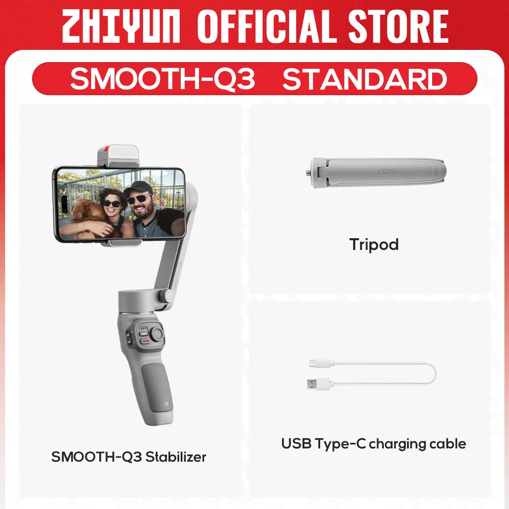 ZHIYUN Official SMOOTH Q3 3-Axis Smartphone Gimbal Handheld Foldable Stabilizer With Fill Light Auto Tracking for IPhone/Android