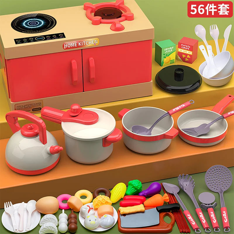 Kids Kitchen Toys Set 84/70/56/33 PCS Play Kitchen Accessories Kit with Play Pots Pretend Food Cooking Toy Toddler Girl Boy Gift