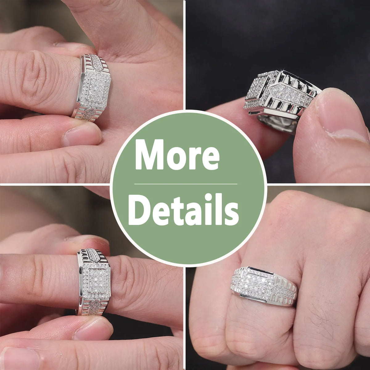 Newshe Certified Moissanite Ring D Color VVS1 Inlay Men's Wedding Band White Gold Plated Designed Fashion Jewelry