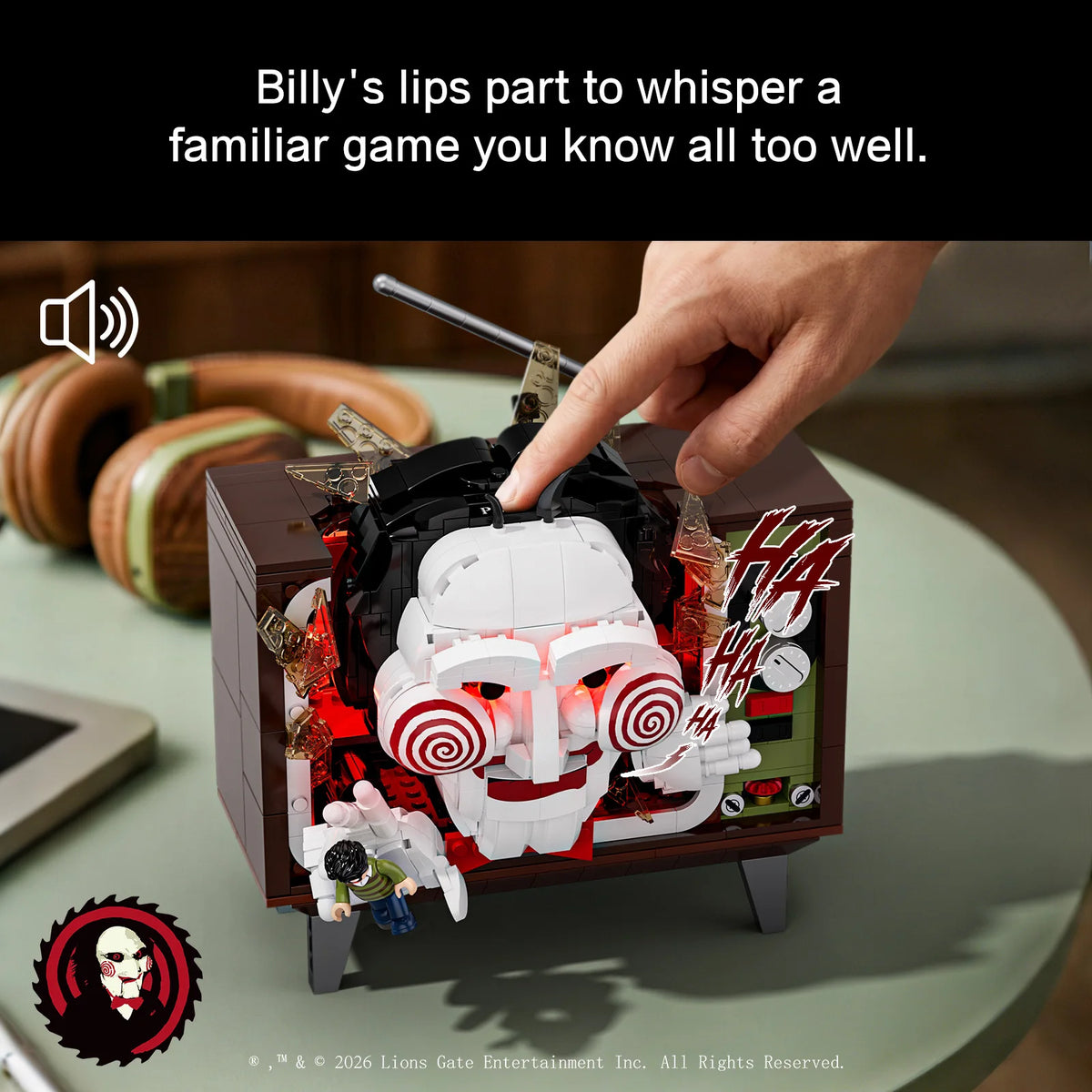 JAKI Officially Licensed Saw Billy Television Building Set with Movie Sounds Moving Mouth Horror Collectible Gift for Adults