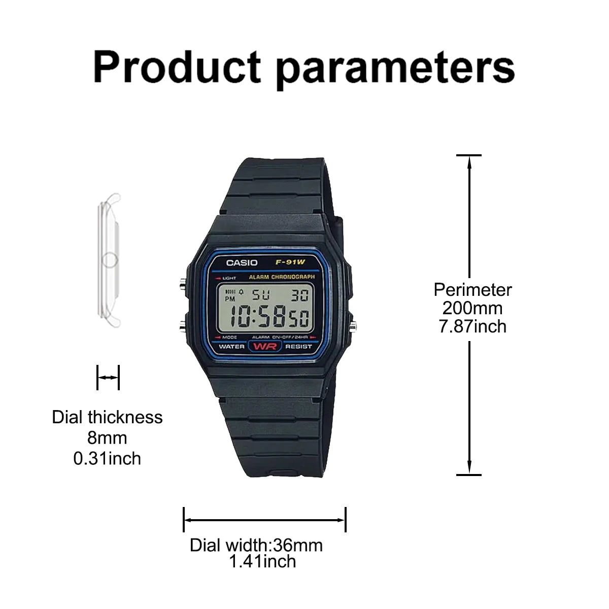 Casio F-91W Series| Digital Sports Watch | 1/100s Stopwatch | Micro-light | 7-Year Battery | Water Resistant | Resin Case & Band
