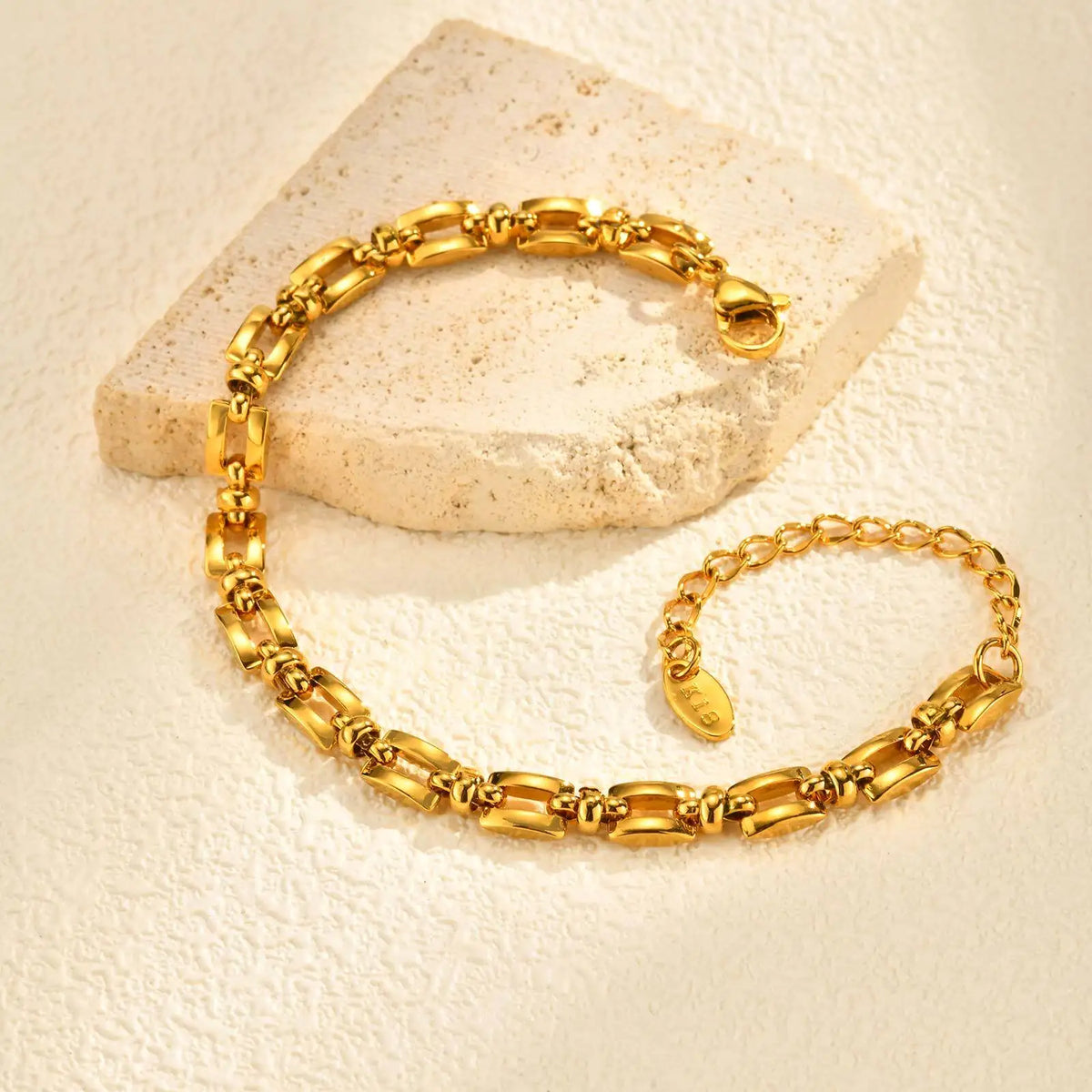 18k Gold Plated Stainless Steel Chain Bracelet for Women Non-tarnish, Adjustable Statement Geometric Link Jewelry Gift
