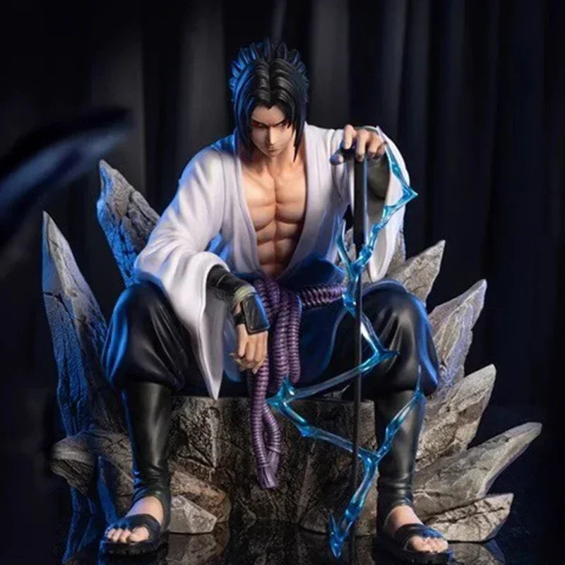 18cm NARUTO Uchiha Sasuke Mantra Seal Action Figure Sitting Pose Pvc Model Statue Collection Decoration Toys Gift Ornaments