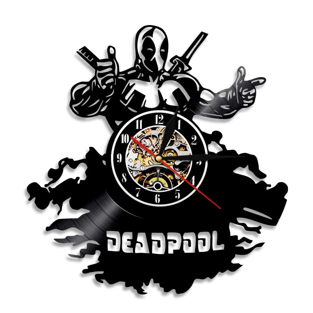 Anti-hero Deadpool Inspired Wall Clock For Living Room Home Theater Cinema Decor Retro Album Artwork Vinyl LP Record Wall Clock