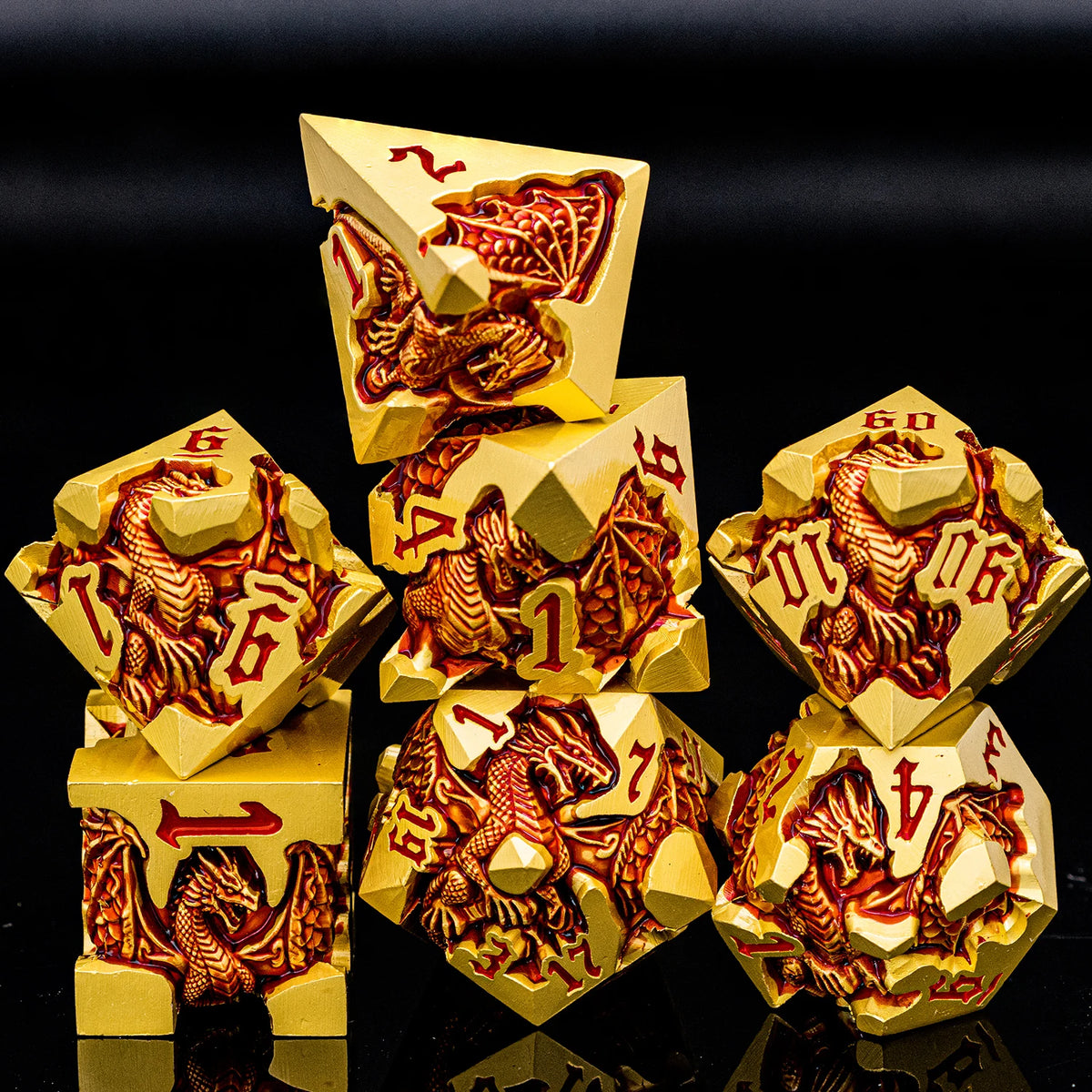 Dragon DND Metal Dice Set D6 D&D Dungeon and Dragon Pathfinder Table Role Playing Game Black Red RPG Polyhedral D20 D and D Dice
