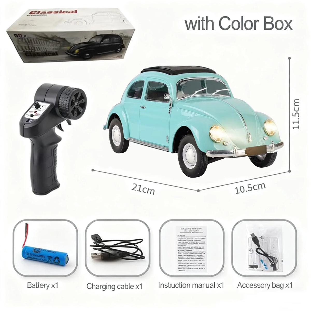 1/16 Full Scale Classical RC Car D62mini Remote Control Car Retro Beetle 1950 Climbing Vehicle Simulation Model Toy For Children