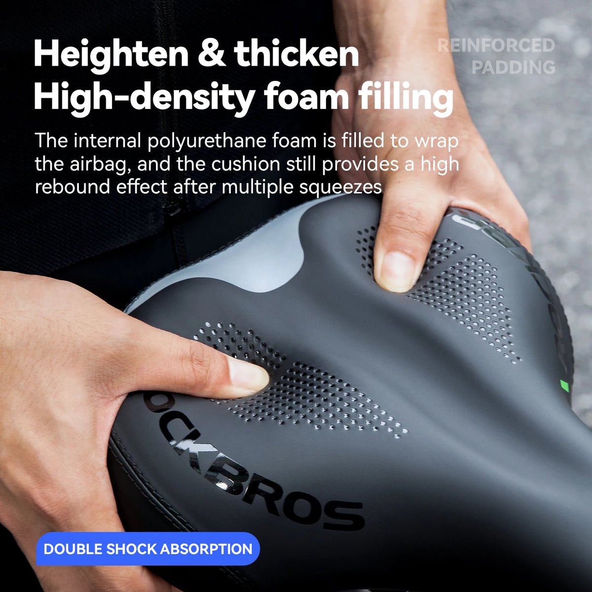ROCKBROS Inflatable Cycling Saddle With Built-in Airbag Adjustable Softness Shock Absorbing PU Leather Long Ride Bike Saddle