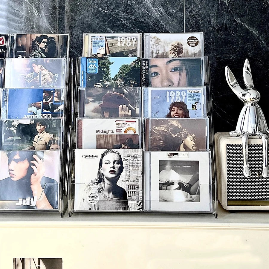 CD rack, album storage box, vinyl record, mini disc collection display rack, CD tape, transparent storage rack