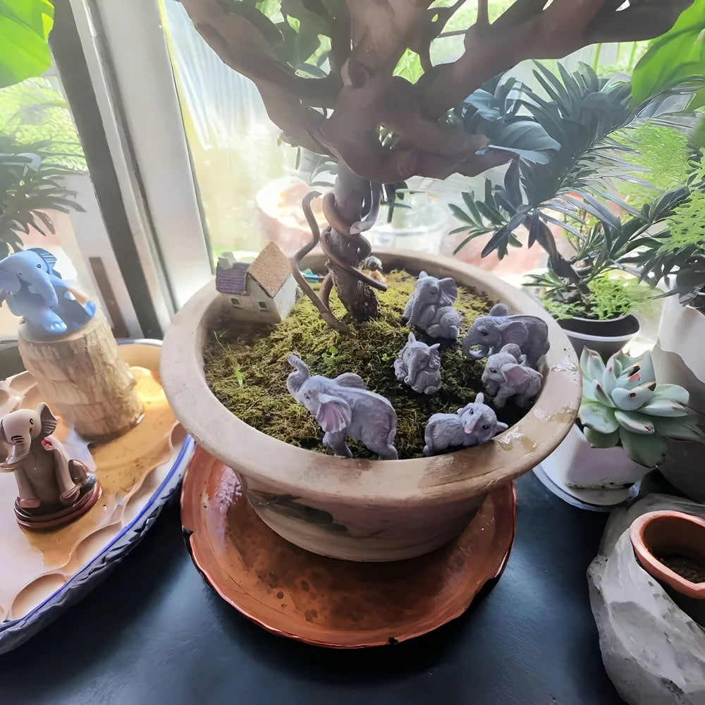 6pcs Resin Elephant Sculpture for Bonsai Micro Landscape DIY Table Cabinet Home Cake Decoration Micro Garden Making Craft Decor