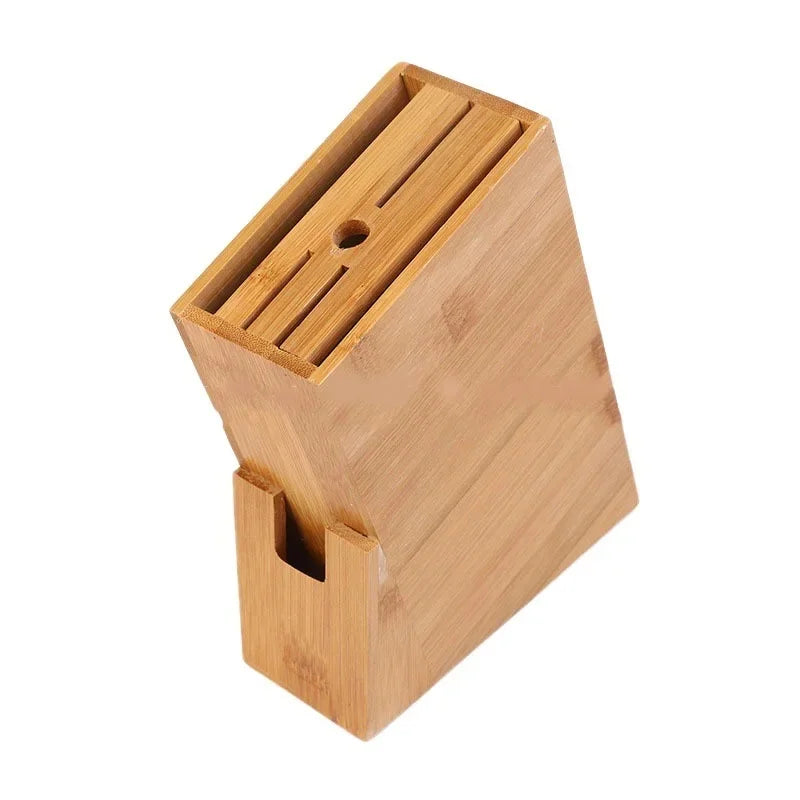 7-Slot Bamboo Knife Block Without Knives Kitchen Countertop Knife Storage Utensil Organizer Holder