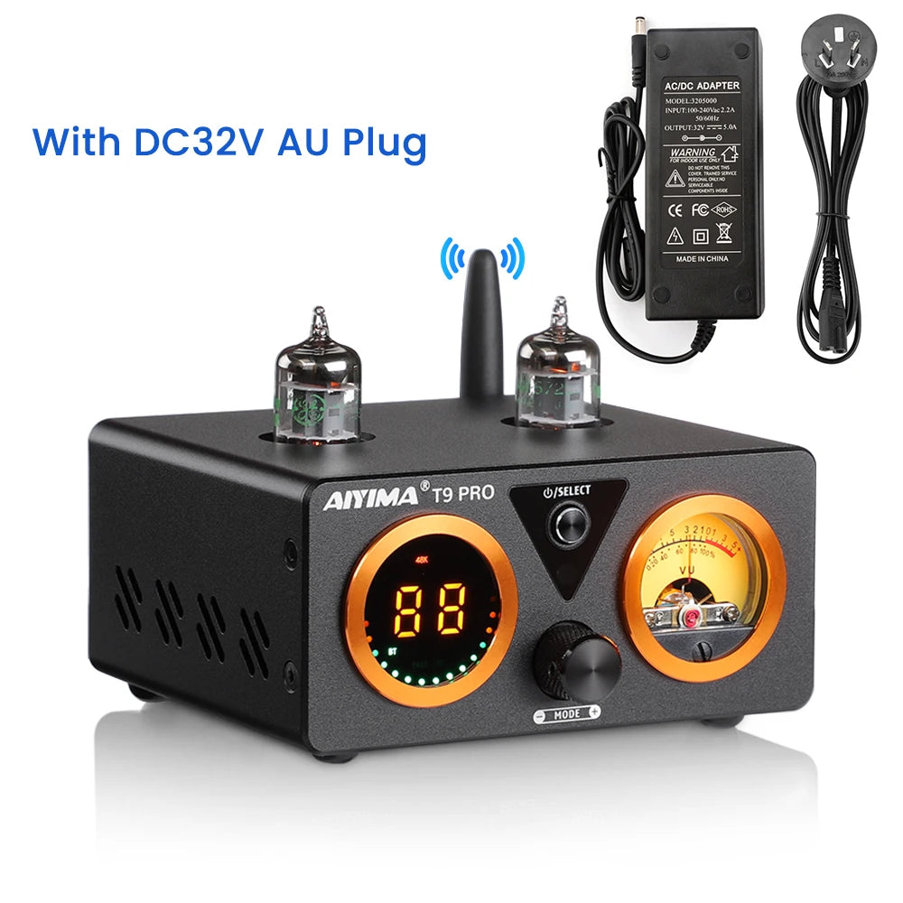 AIYIMA Audio T9 Pro Stereo Vacuum Tube Amplifier Bluetooth 5.1 QCC3040 Aptx USB DAC COAX OPT HiFi Home Digital Amp VU Meter 100w