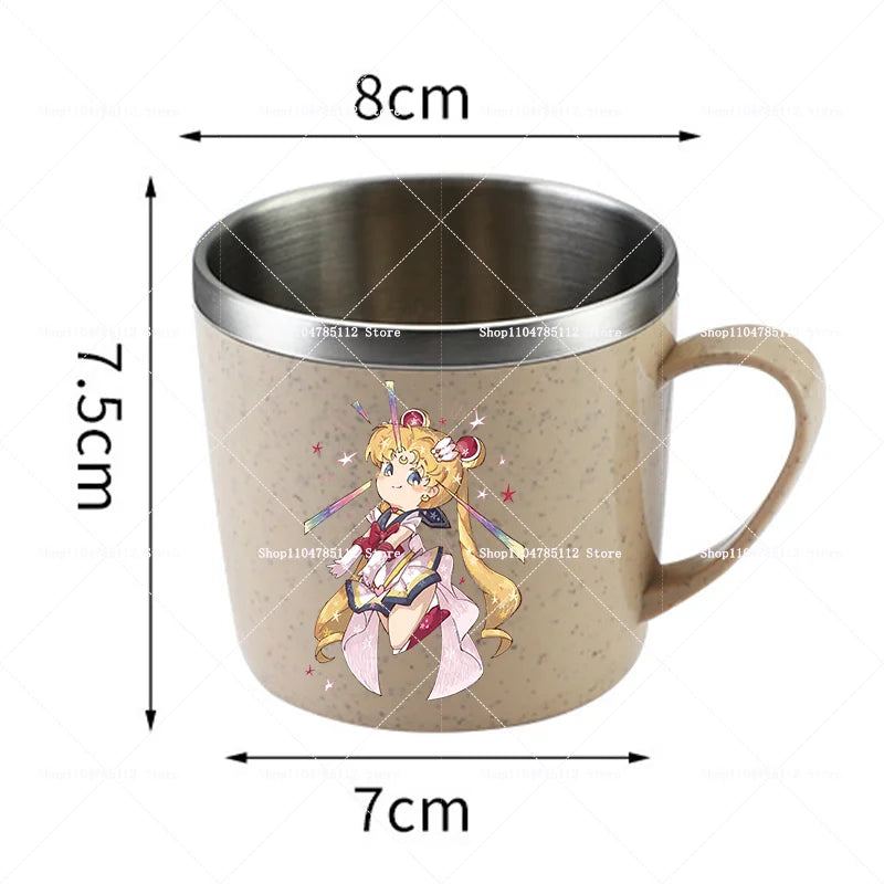 Sailor Moons Stainless Steel Water Cup Women Kawaii Anime Printed Thermo Mug Kid Home Anti-drop Camping Glass Kids Birthday Gift