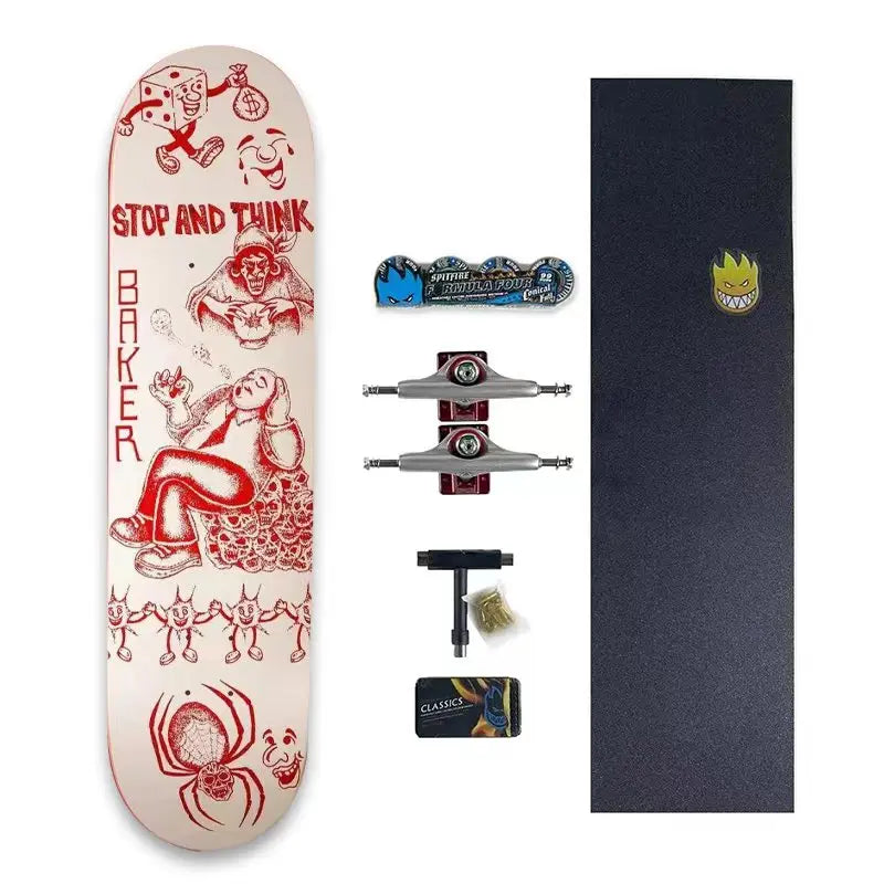 Baker Thrash Skateboard Double RockerSets Complete Pro 100% Canada Maple Deck 7.75/8.0/8.25/8.5 Inch 7 Ply Cold Pressing