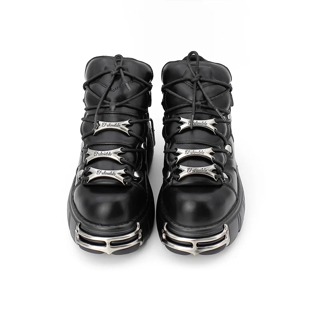 2026 New Brand Punk Style Women Shoes Lace-up heel height 6CM Platform Shoes Woman Rock Boots Metal Decor Woman Sneakers