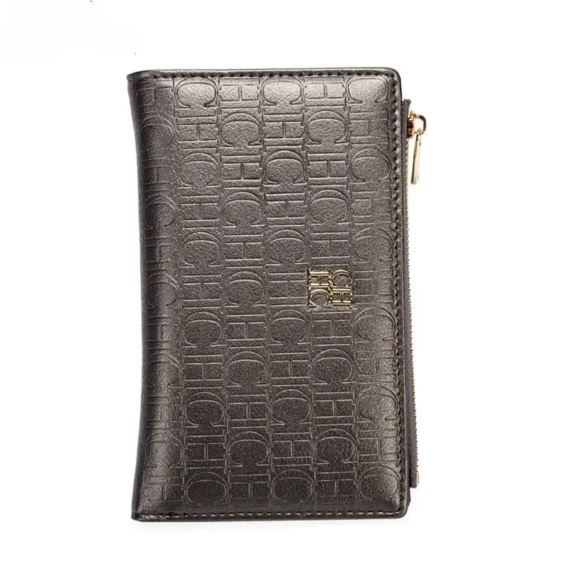 CH Leather Printed Short Women's Wallet Solid Color Versatile Autumn/Winter Luxury 2025 New Multi Scene Available Coin Card Bag
