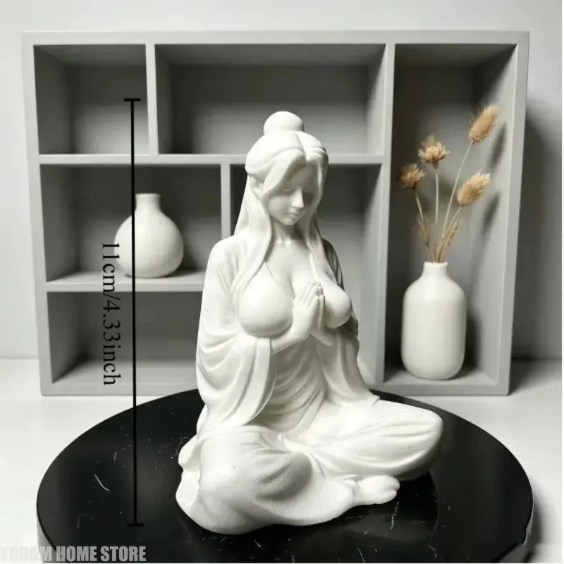 3D Printed Mini Meditation Statue Cross Legged Female Zen Figurine Desk Decor Art Sculpture For Home Interior