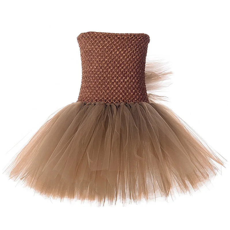 Girls Brown Mane Horse Tutu Dress Costume Kids Farm Animals Pony Dress Up Clothes Toddler Girl Halloween Birthday Party Dresses