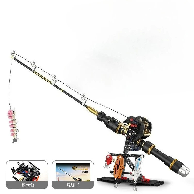 Fishing Rod Brick Simulated Gear Reel Fishing Rod Model Building Blocks Creative DIY Simulated Fishing Game Educational Toy Gift