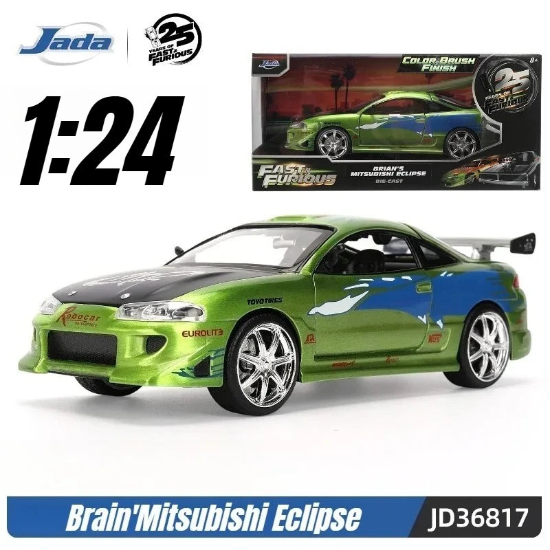 In Stock Jada 25th 1:24 Fast & Furious Dodge Charger Skyline GTR Totota Supra Mitsubishi Eclipse Lancer EVO Alloy Car Gift Toy