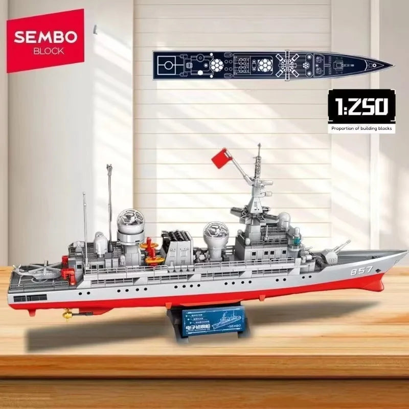 SEMBO Building Blocks New Generation Electronic Reconnaissance Ship Building Blocks Toy Model Domestic Military Male Gift 208159