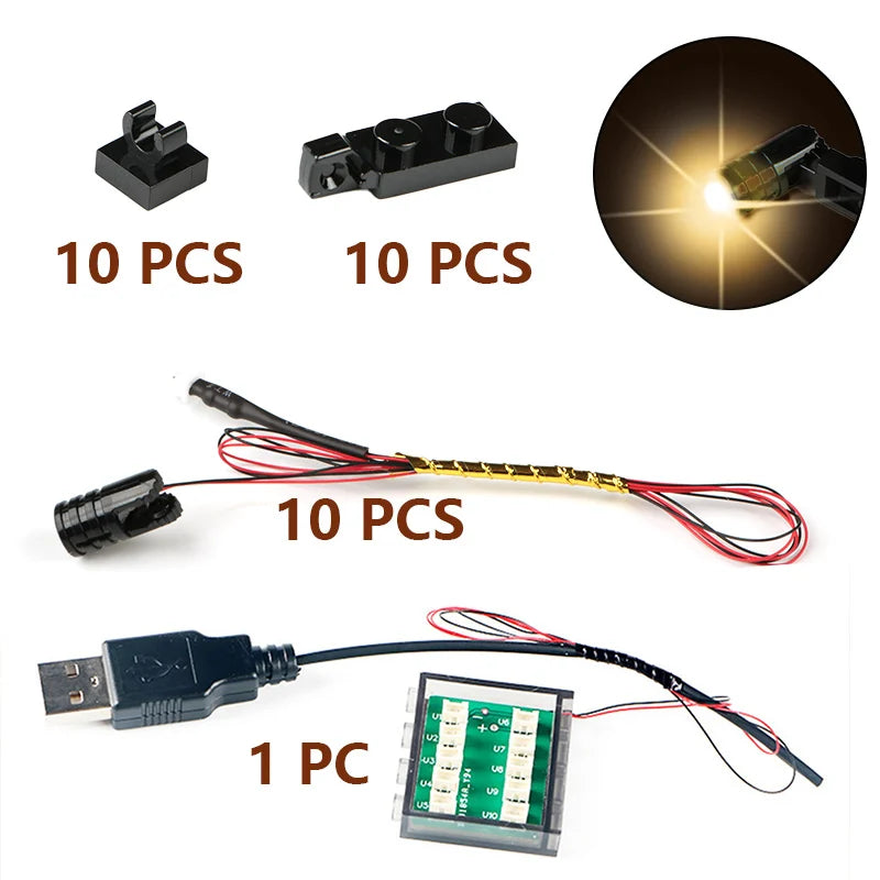 10pcs Terminal Led Searchlight MOC For Lego Light Table Lamp Multifunctional DIY Spotlight Black Building Block 1219