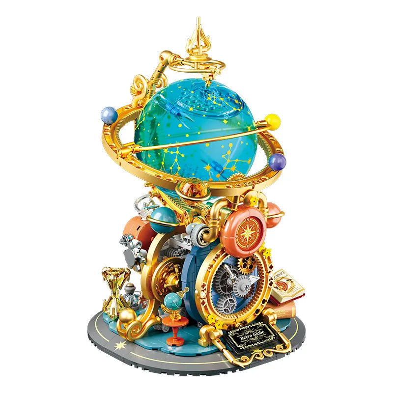New Retro Rotating Earth Model Building Block Splicing Movable Construction Educational Decoration Ornament Toy Collection Gift