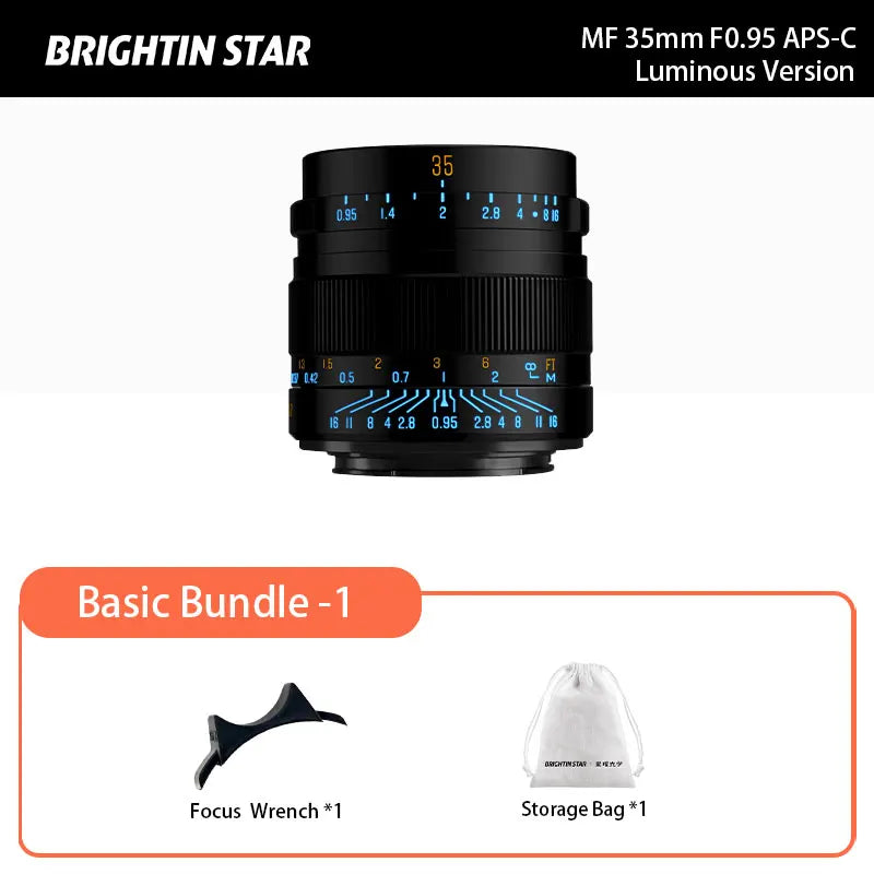 Brightin Star 35mm F0.95 APS-C Large Aperture Manual Focus Mirrorless Camera Lens Fit for Fuji X Sony E NikonZ Canon EOS-M EOSR