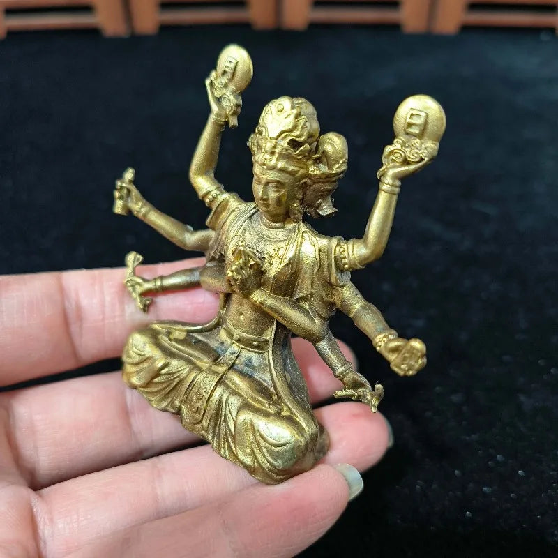 Retro Gilded Eight‑Arm Marici Bodhisattva Figurine Multi‑Headed Buddhist Deity With Sun Moon Home Worship Decor Collectible Gift