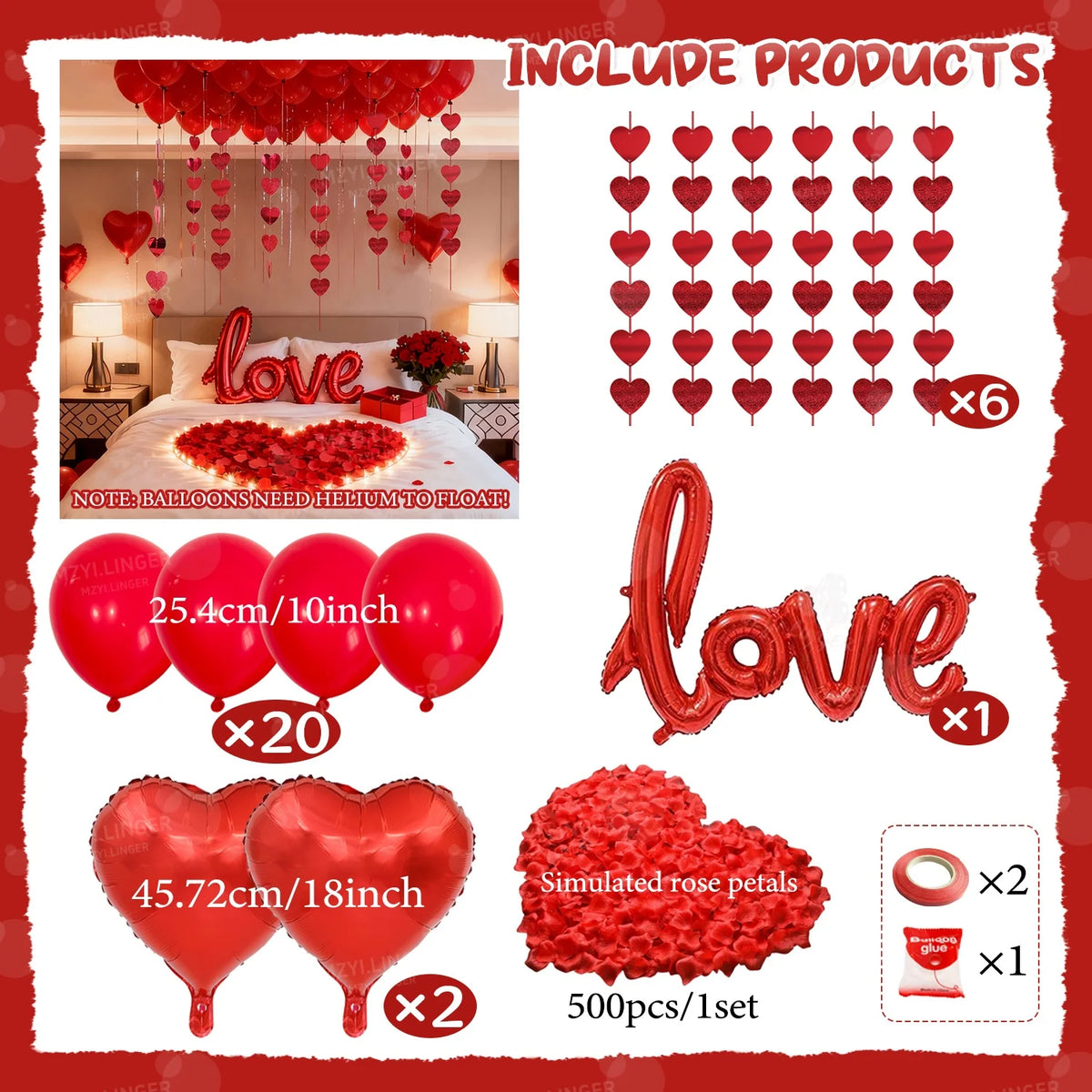 LOVE Balloon Set Love Pendant Decoration Red Heart Balloon for Valentine's Day Proposal Wedding Birthday Decoration