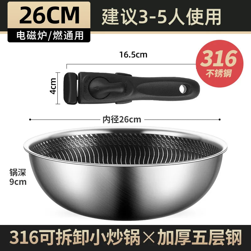Detachable Handle 316 Stainless Steel Flat Bottomed Pan Outdoor Portable Non Stick Frying Pan Outdoor Cooking Utensils