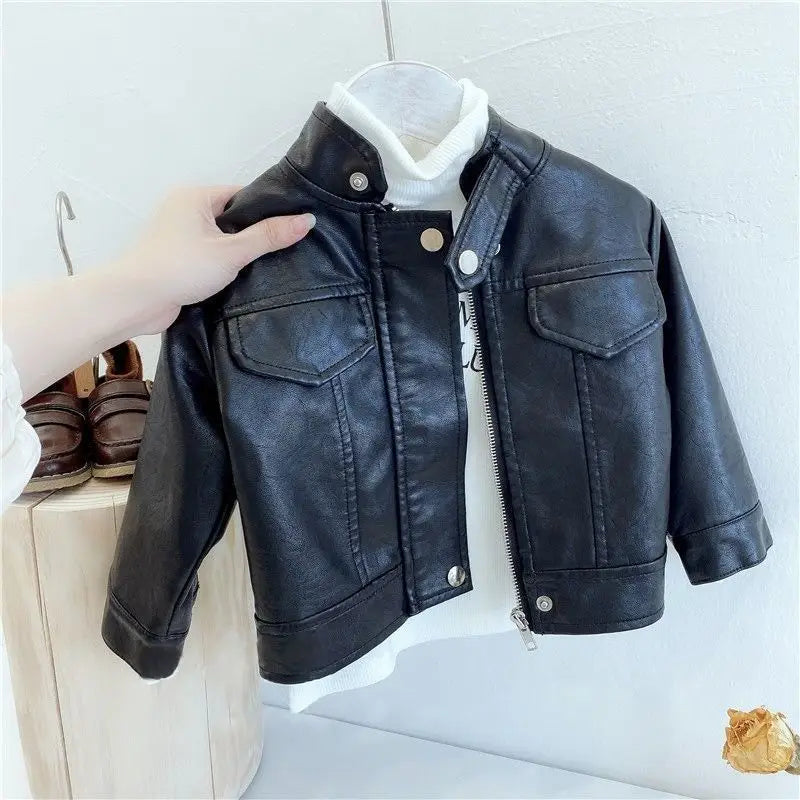 Children's motorcycle leather jacket 2025 new spring and autumn winter girls' jacket boys' western-style jacket