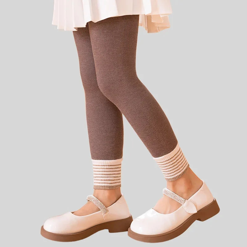 Autumn Winter Korean Style Kids Clothes 0-15Y Girl Thick Warm Leggings Striped Cuffs Fashion Girls' Nine Point Pants