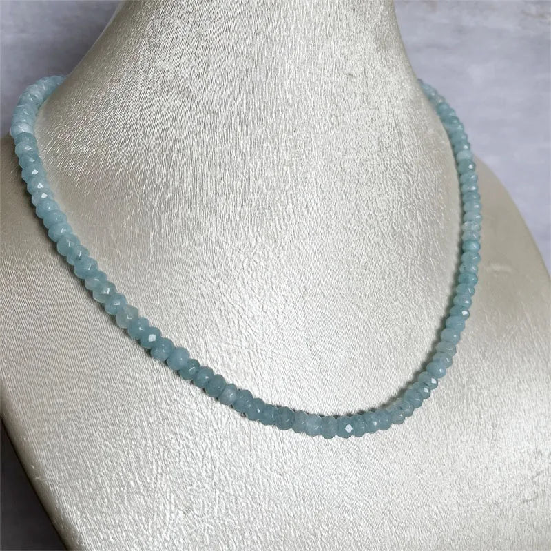 4*6MM Faceted Aquamarine Necklace Power Natural Stone Jewelry Dance Health Care Gemstone Protection Healing Yoga 40/45/50/55CM