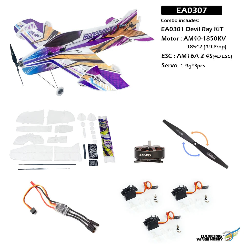 AEO New Arrival EA03 Devil Ray 800mm Wingspan 3D/4D Aerobatic Foam RC Airplane, 210g Lightweight KT Board Plane for Stunt Flying