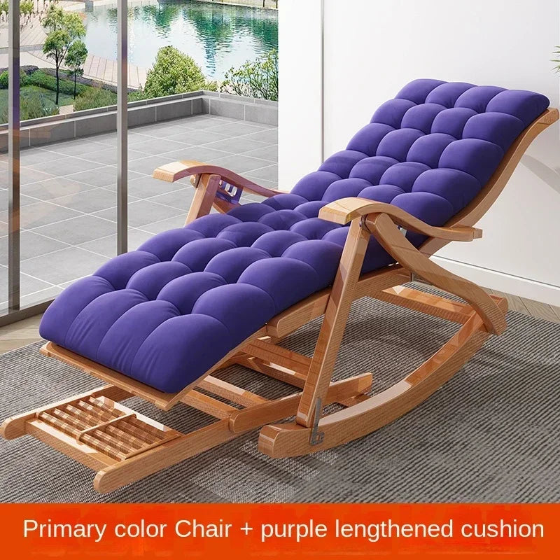 UVR Folding Rocking Chair Adult Bamboo Lounge Chair Home Balcony Leisure Armchair Armchair Lazy Sofa Rattan Chair