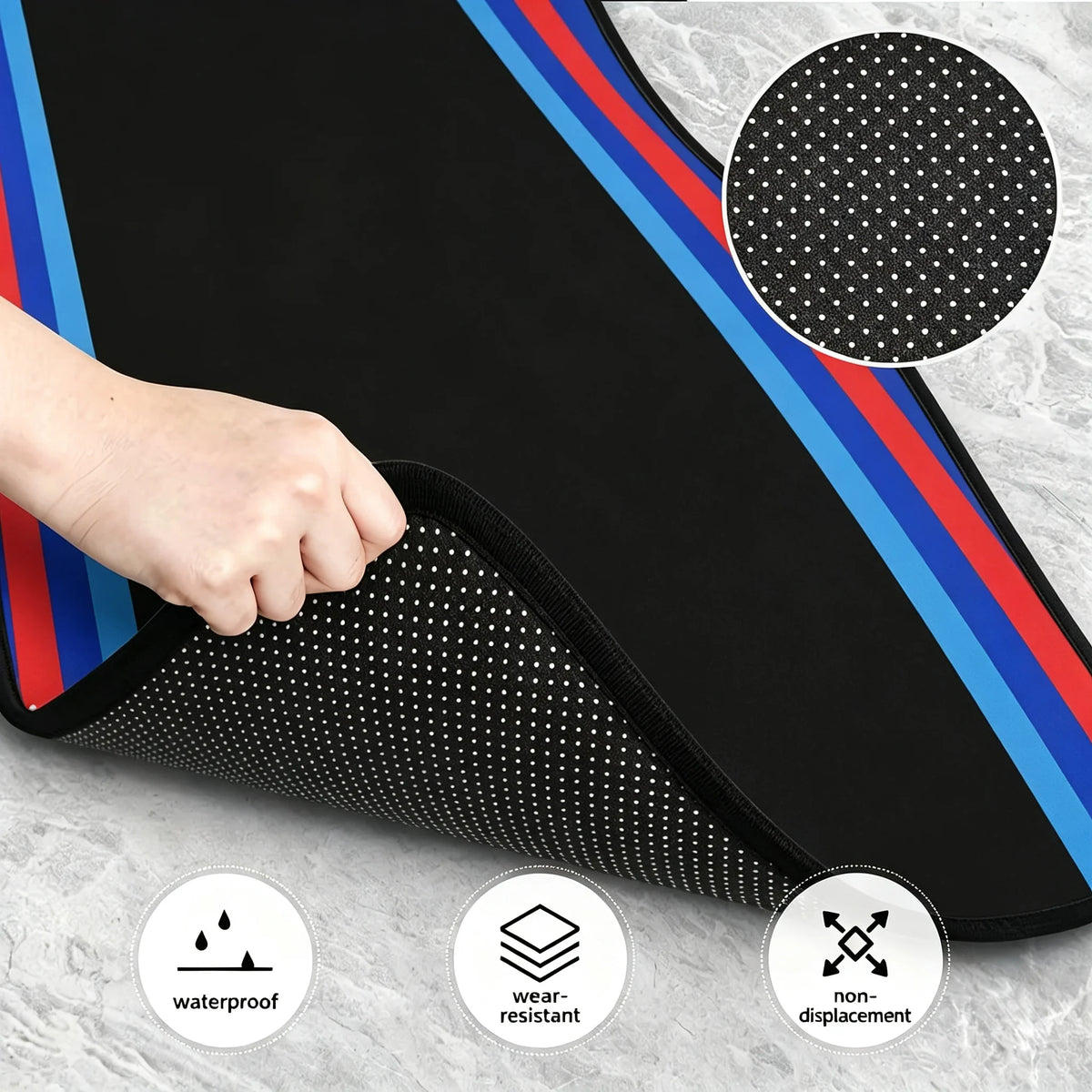 4pcs Premium Color Border Pattern Car Mat Set, Universal Fit, Polyester Material, - All-Season, Auto Interior.Driver Gift