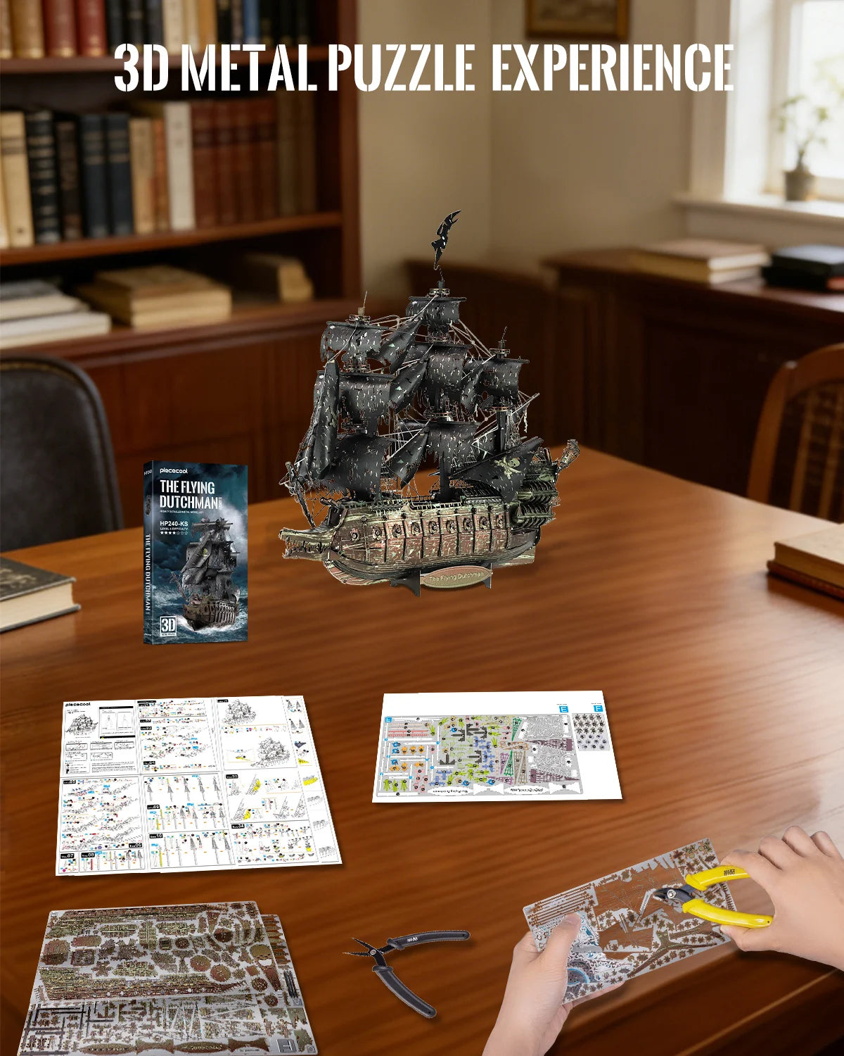 Piececool Metal 3D Puzzles for Adults The Flying Dutchman Pirate Ship Model Kits, 3D Watercraft Model Building Kit Birthday Gift