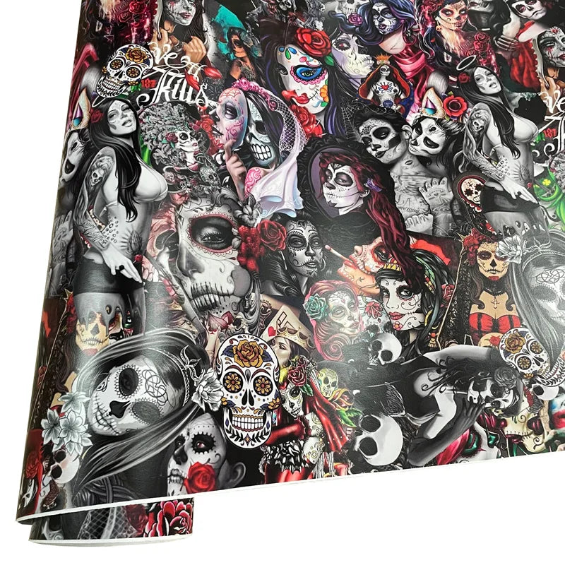 Premium Graffiti Skull Sticker Vinyl Wrap Film Roll Self Adhesive Decal Car Wrapping Foil with Air Release Bubble