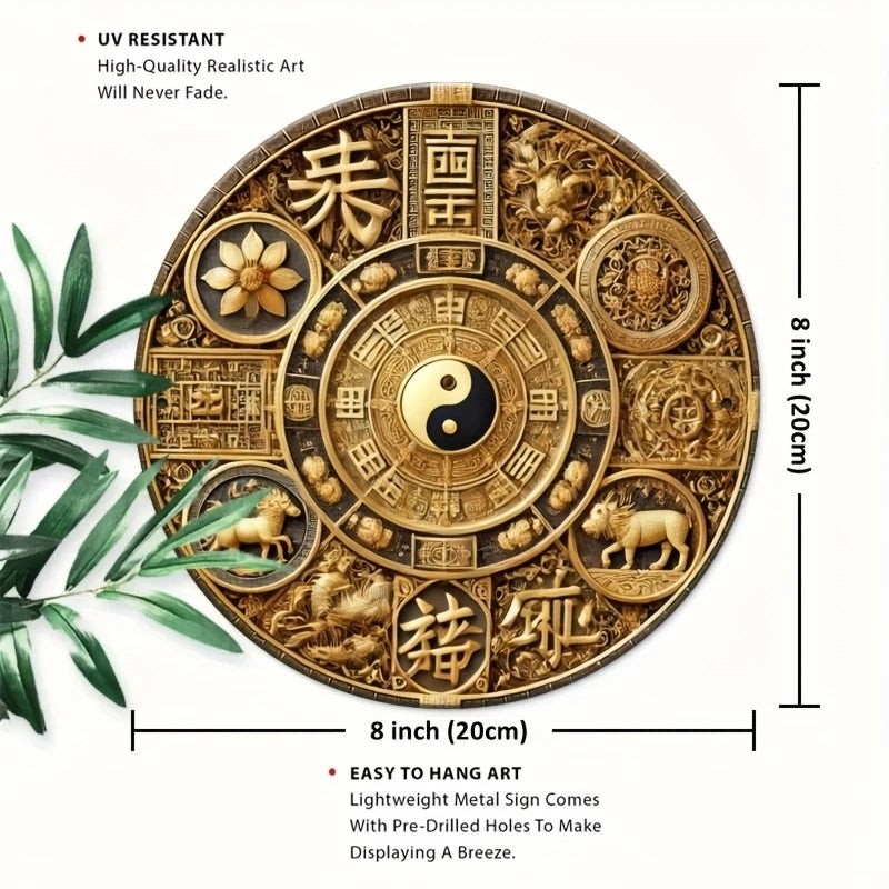 8in 2D Flat Prosperity Badge Gossip Lucky Feng Shui Wooden Board Mystic Eastern Power Office Decoration Props Photoshoots Gifts