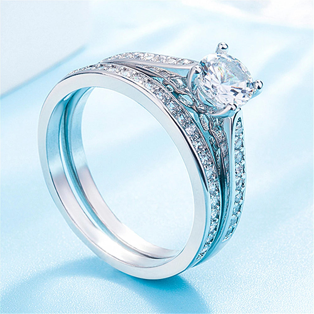 925 Sterling Silver Ring Inlaid With Crystal Zircon Fashionable Couple Ring, Suitable For Wedding Party Gift Jewelry