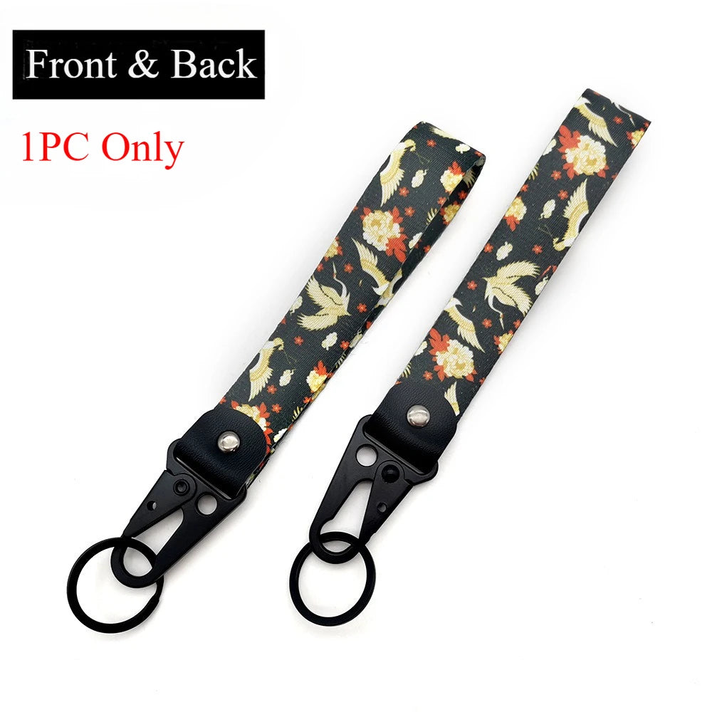 JDM Style Ukiyo-e Crane Keychain Racing Modified Nylon Motorcycle Keyring Auto Key Holder Accessories