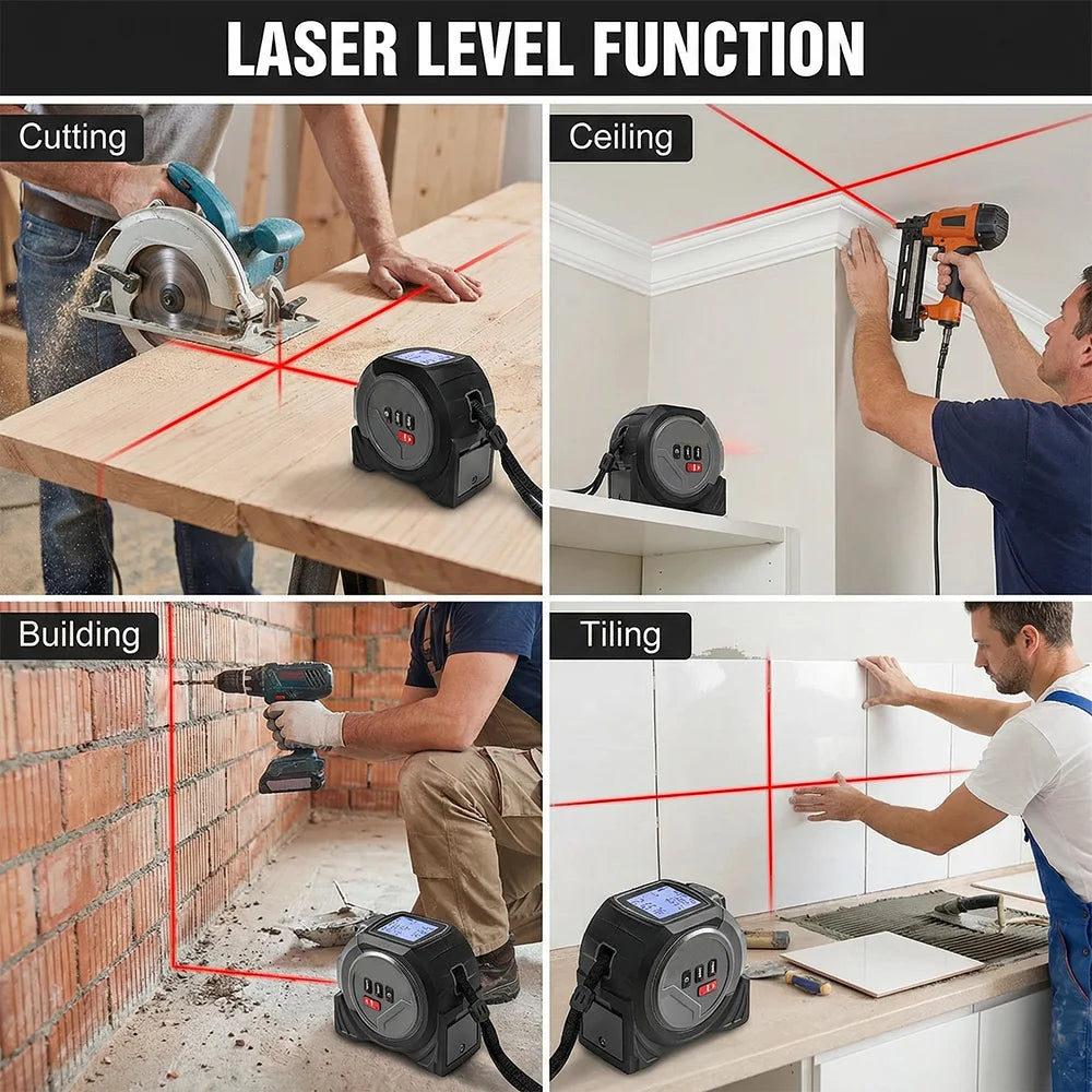 3-In-1 Laser Tape Measure Waterproof Digital Tape Measure 60M/40M Handheld Laser Meter Measuring Tool Cross Line Laser Level