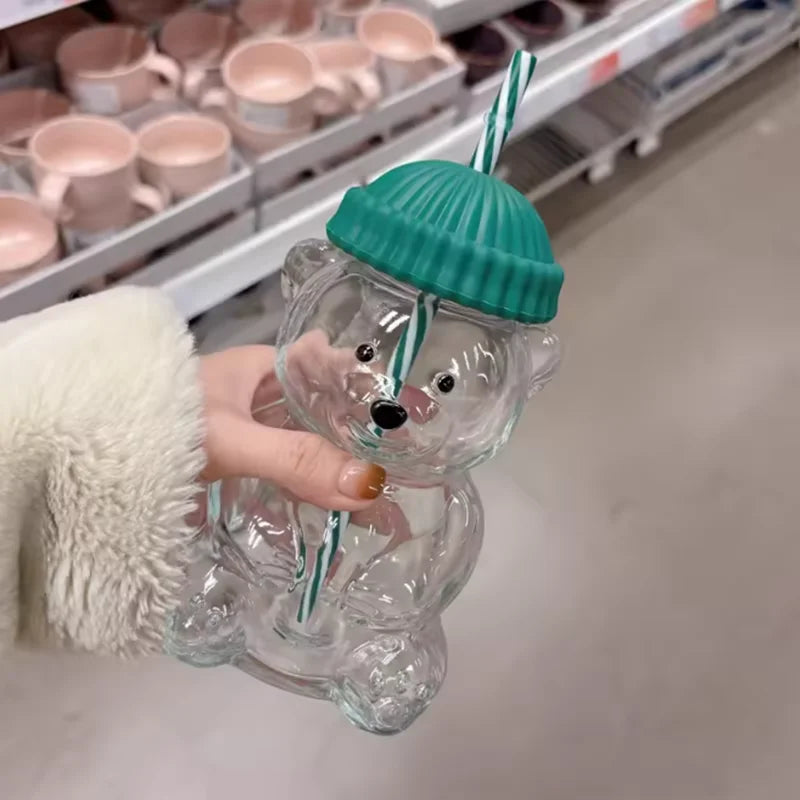 New Edition Little Bear Cold Drink Cup Cartoon Anime Glass Cup Portable Creative Design Cup Coffee Cup Bear Cup