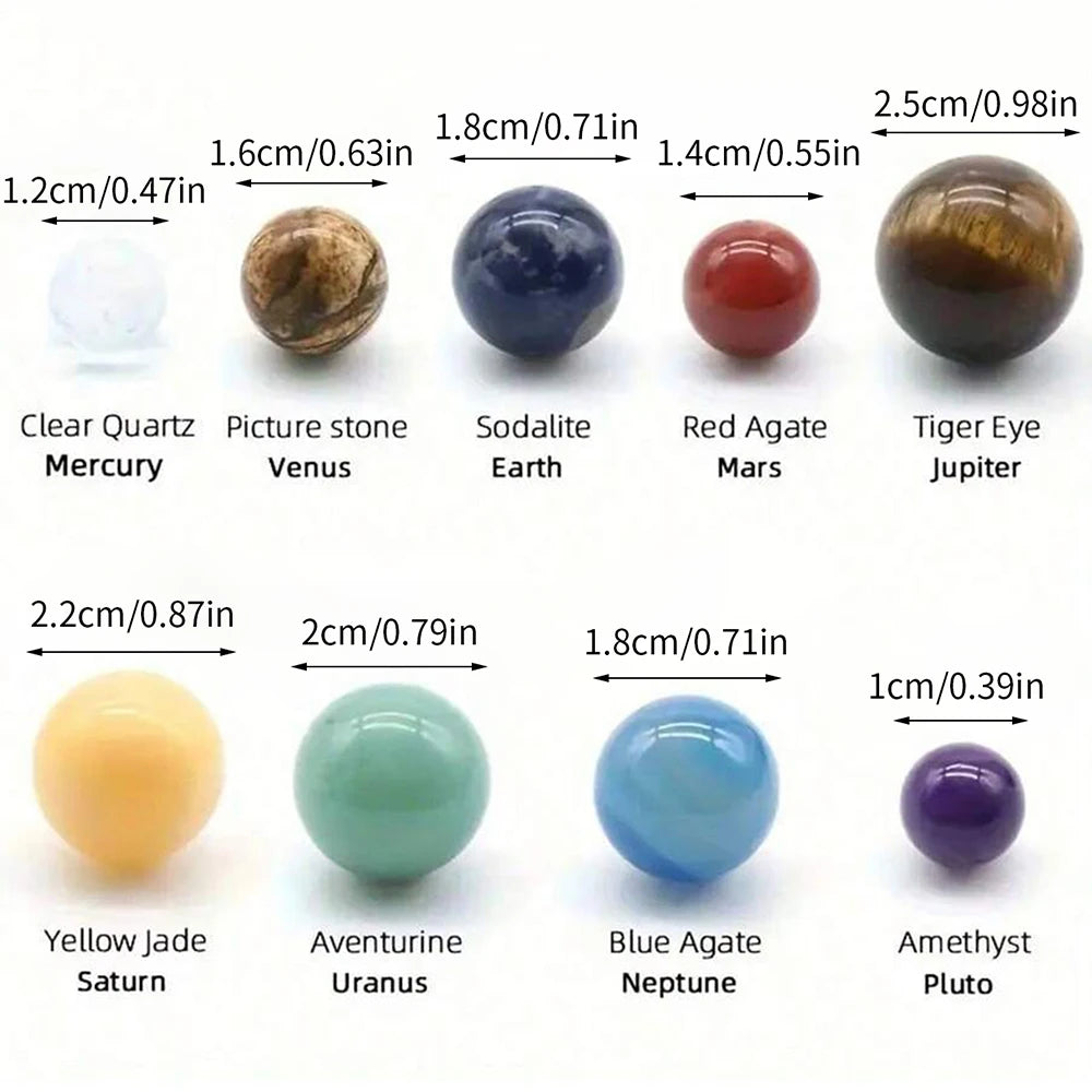 Solar System Natural Crystal Gemstones Set 9 Planets Sphere Ball Stone Galaxy Model Ornaments Gift Home Office Decor