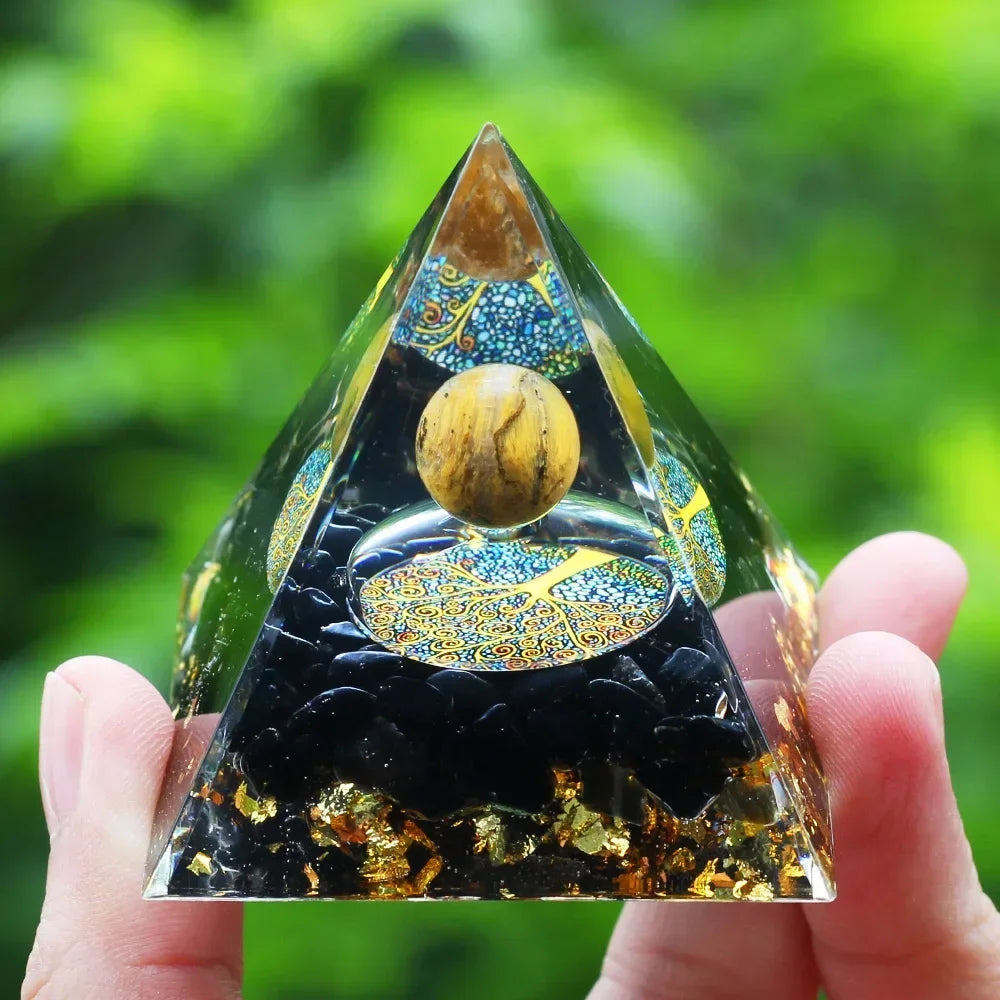 Energy Pyramid Orgonite Reiki Natural Amethyst Ball Healing Crystals Chakra Tool Ornaments Resin Stones Craft Kids Gift