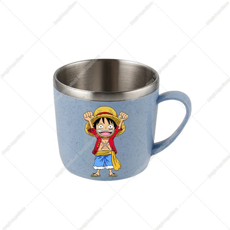 One Piece Water Cup Cartoon Anime Print Stainless Steel Drinking Glass Luffy Double Layered Heat-resistant Coffee and Milk Mug