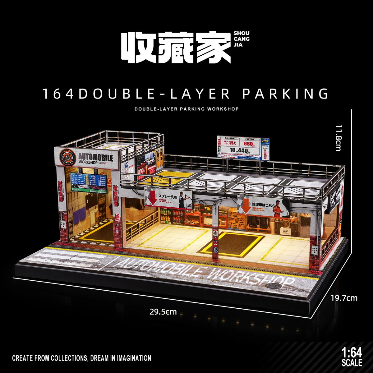1:64 Scale Car Garage Diorama Model Assemble LED Lighting Car Parking Lot Backdrop Display Scene Model Toy Collection Gift