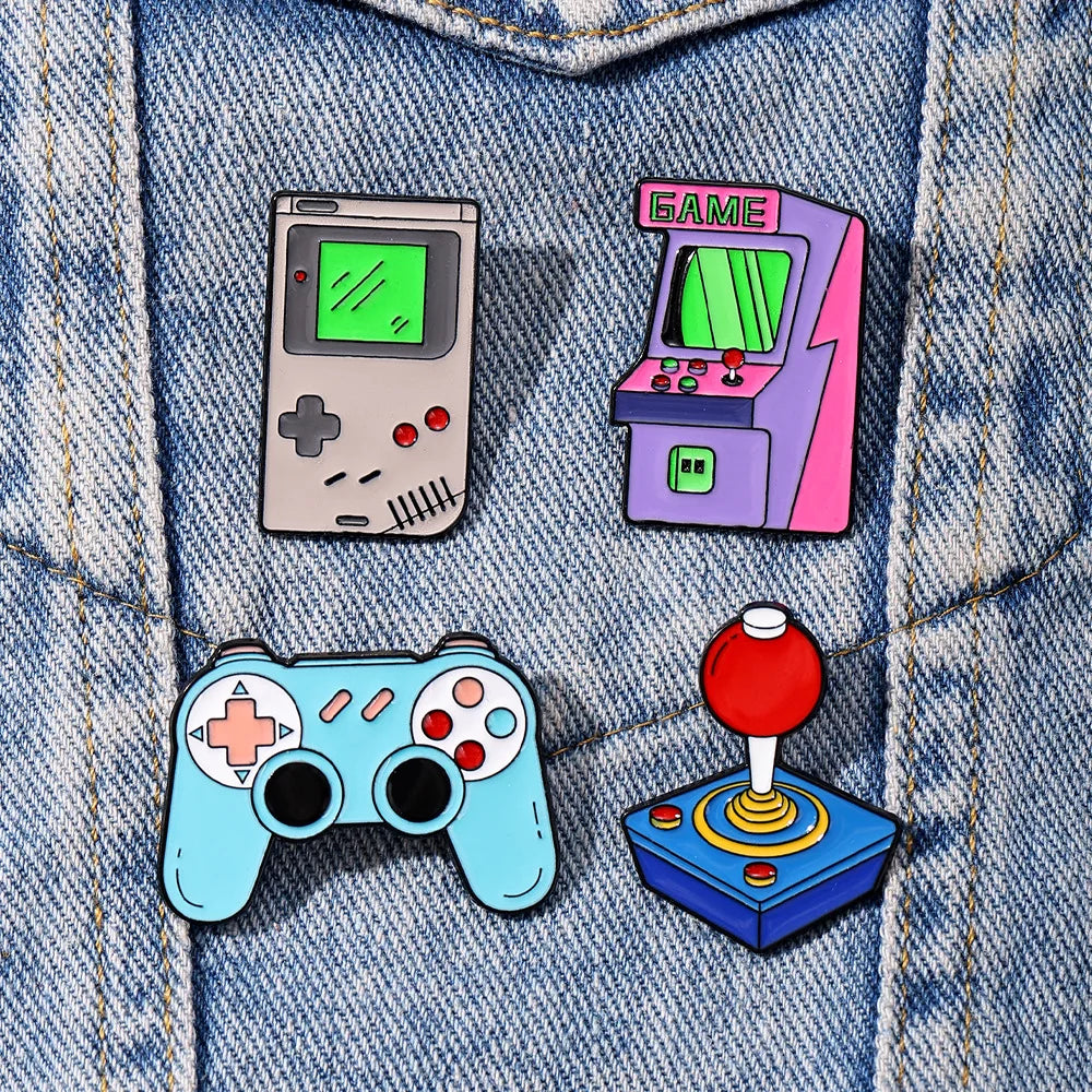 4pcs Cartoon Game Console Enamel Brooch Lapel Pin Vintage Handheld Game Controller Electronic Fun Metal Badge Punk Jewelry Gift
